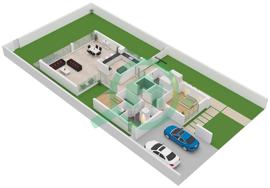 المخططات الطابقية لتصميم النموذج B فیلا 5 غرف نوم - جوري هيلز Ground Floor interactive3D