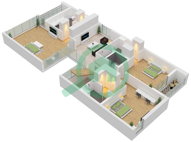 المخططات الطابقية لتصميم النموذج B فیلا 5 غرف نوم - جوري هيلز First Floor interactive3D