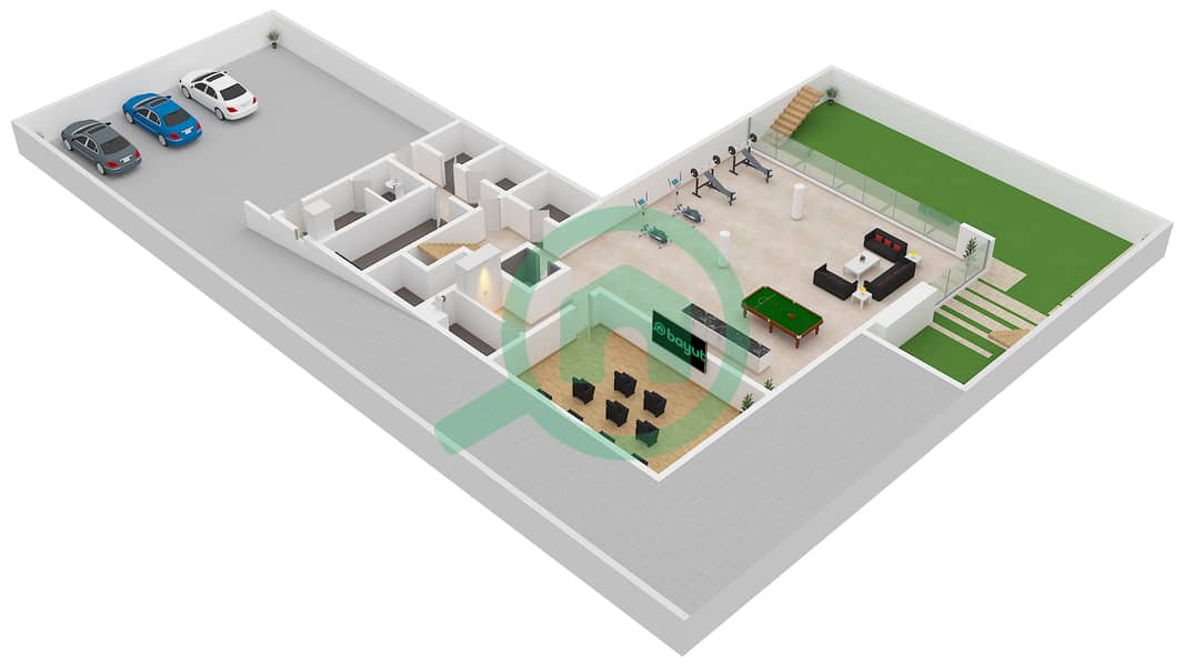 المخططات الطابقية لتصميم النموذج A فیلا 6 غرف نوم - جوري هيلز Basement Floor interactive3D