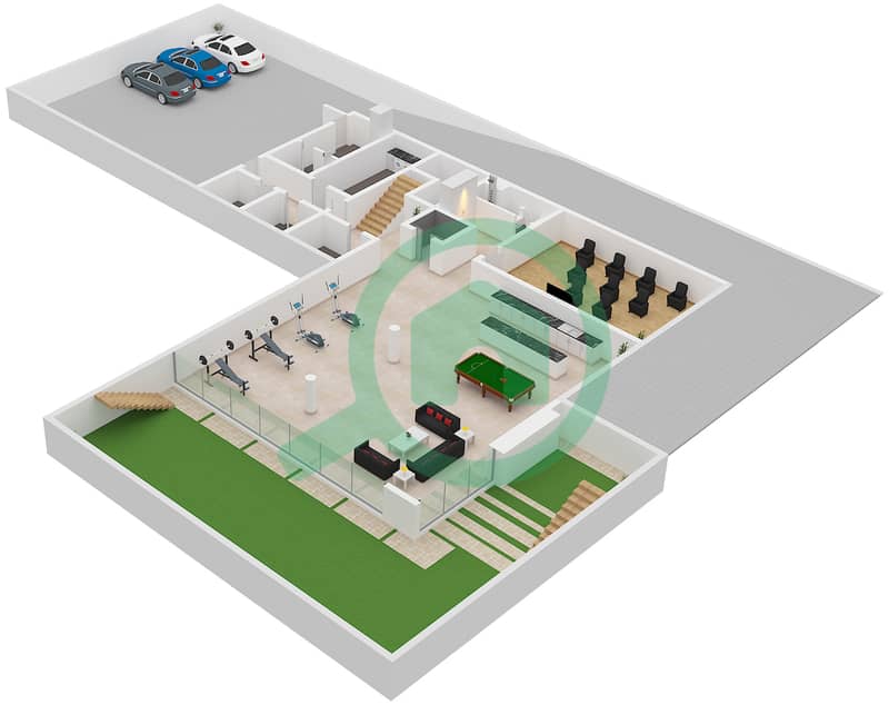 المخططات الطابقية لتصميم النموذج B فیلا 6 غرف نوم - جوري هيلز Basement Floor interactive3D