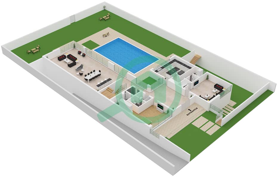 المخططات الطابقية لتصميم النموذج A فیلا 6 غرف نوم - جوري هيلز Ground Floor interactive3D