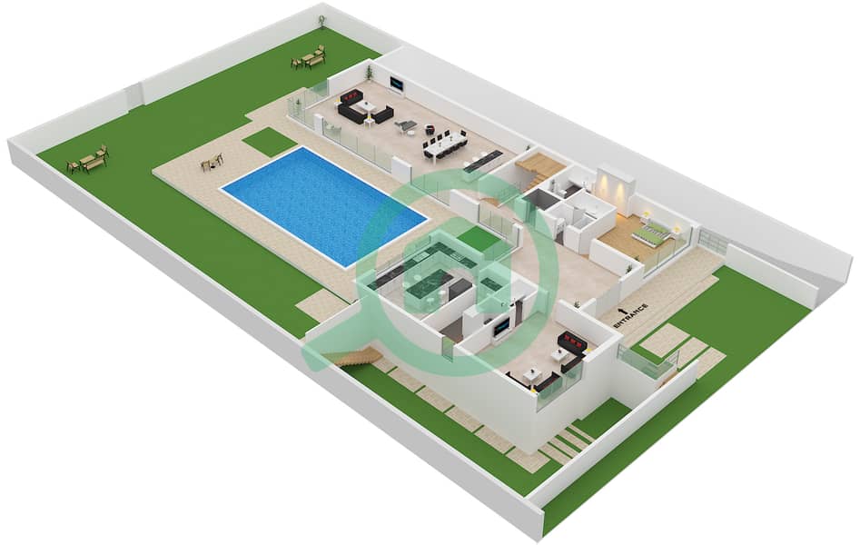 المخططات الطابقية لتصميم النموذج B فیلا 6 غرف نوم - جوري هيلز Ground Floor interactive3D