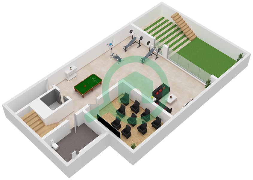 المخططات الطابقية لتصميم النموذج 2A فیلا 5 غرف نوم - جوري هيلز Basement Floor interactive3D