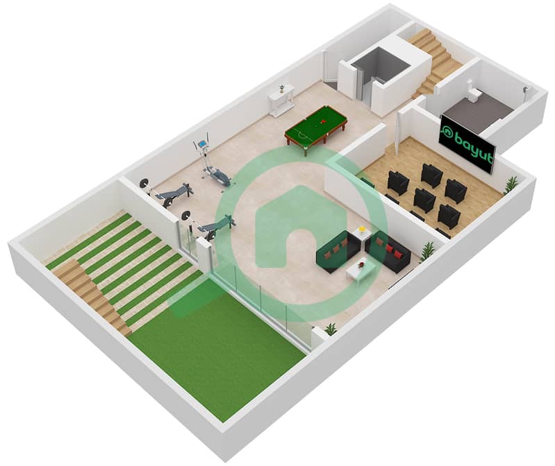 المخططات الطابقية لتصميم النموذج 2B فیلا 5 غرف نوم - جوري هيلز Basement Floor interactive3D
