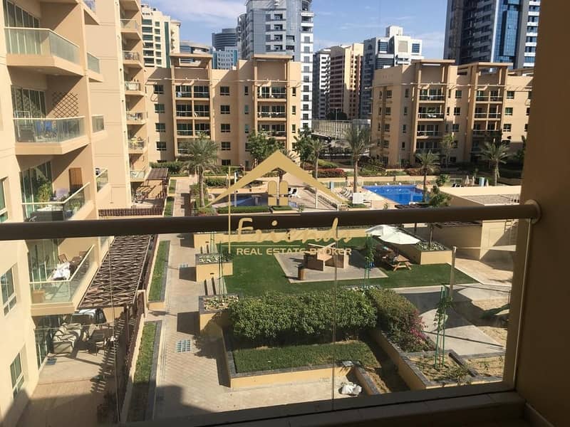 Bright and spacious Semi furnished 1 bedroom with pool view for rent AED 72