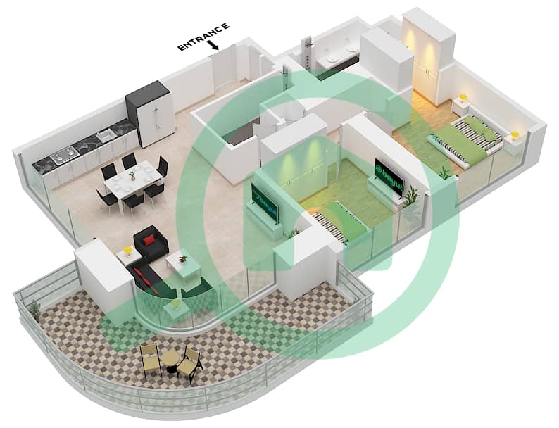 Address Bayview Tower 1 - 2 Bedroom Apartment Unit 7 / FLOOR 10-34 Floor plan Unit 7 
Floor 10-34 interactive3D