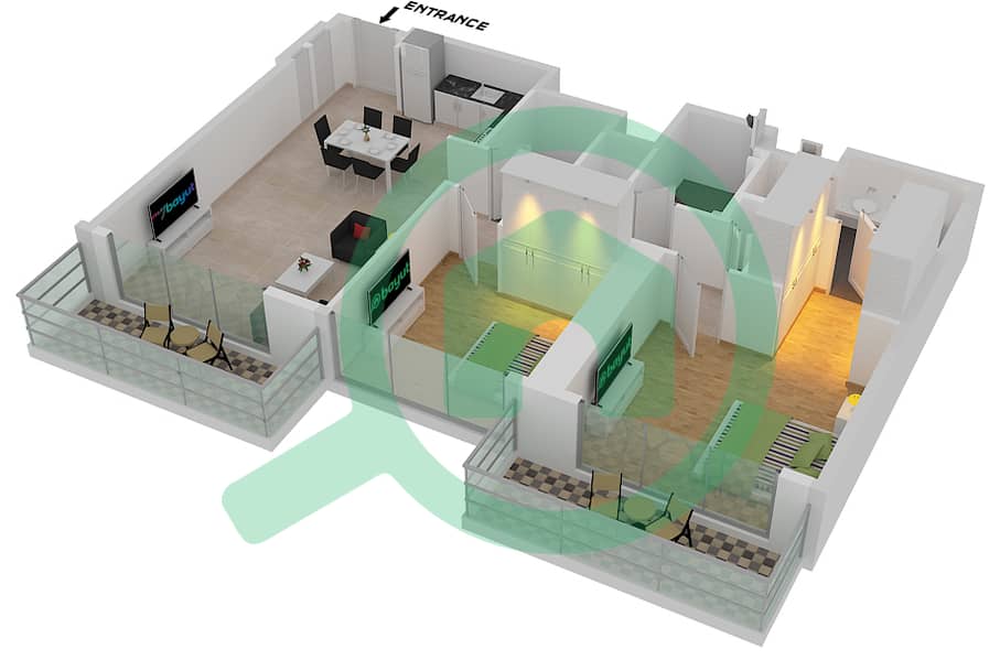 Address Bayview Tower 1 - 2 Bedroom Apartment Unit 1 / FLOOR 9-35 Floor plan Unit 1 
Floor 9-35 interactive3D