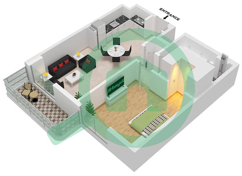 Bayline - 1 Bedroom Apartment Type/unit A-MIRRORED / 1,5,6,8,10,1 Floor plan Type A Unit 2,5,7,9 Podium
Unit 6,9,11,13 Floor 1
Unit 2,6,9,11,13 Floor 2-6
Unit 2.6 Floor 7-8 interactive3D
