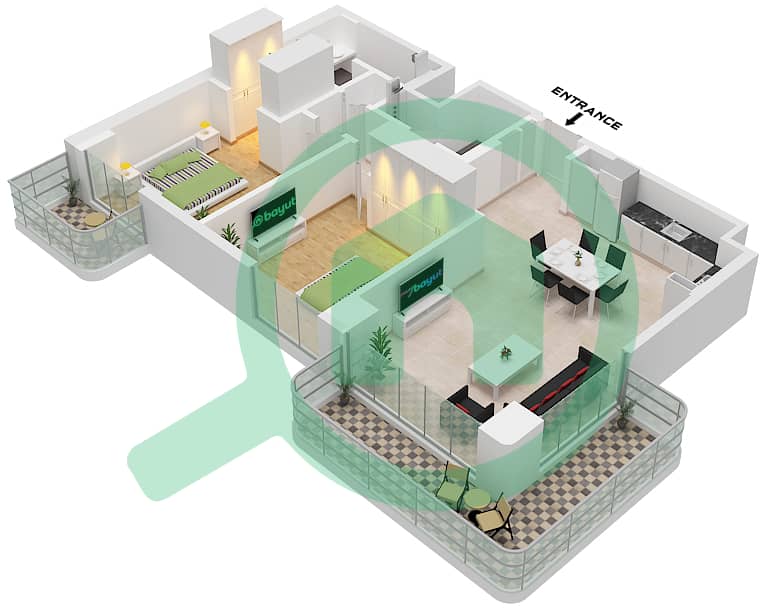 المخططات الطابقية لتصميم النموذج / الوحدة B / UNIT 3,7,10,14 شقة 2 غرفة نوم - باي لاين Type B 
Unit 3,10 Podium
Unit 7 Floor 1-8
Unit 14 Floor 1 interactive3D