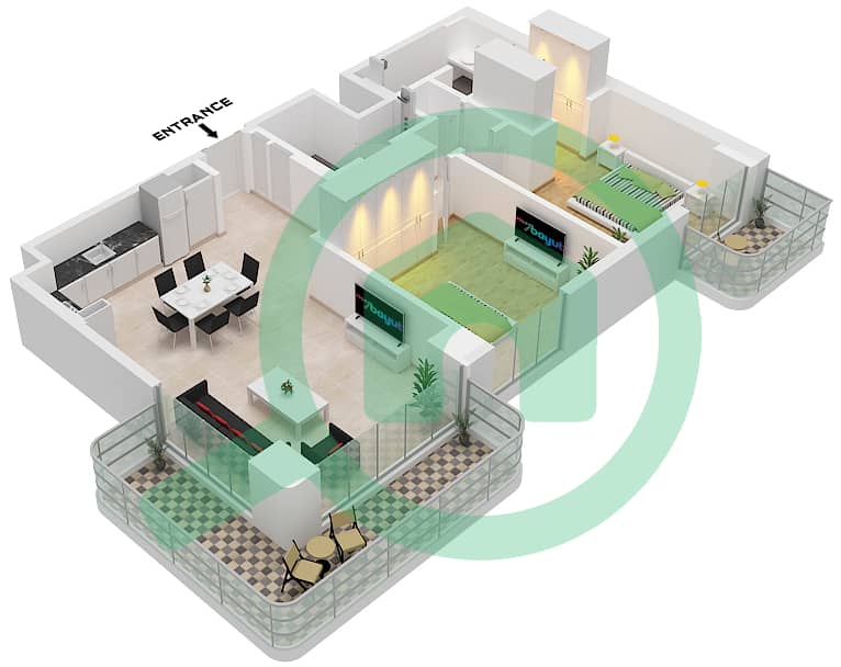 Bayline - 2 Bedroom Apartment Type/unit B-MIRRORED / 11,15 Floor plan Type B-Mirrored
Unit 11 Podium
Unit 15 Floor 1-6 interactive3D