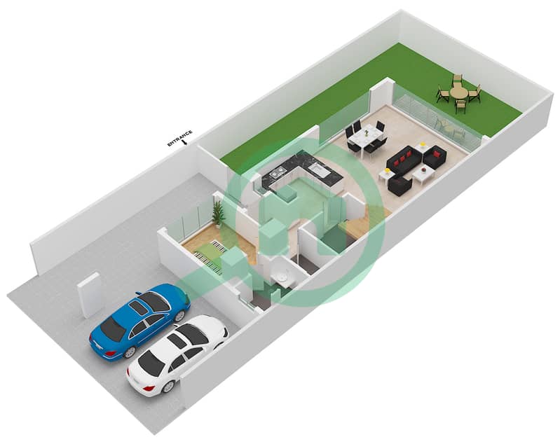 Санторини - Таунхаус 4 Cпальни планировка Тип 5A-E Ground Floor interactive3D