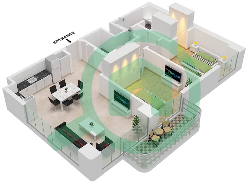 Bayline - 2 Bedroom Apartment Type/unit C / UNIT 4,8 Floor plan Type C
Unit 4 Podium
Unit 8 Floor 1-6 interactive3D