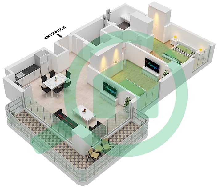 Bayline - 2 Bedroom Apartment Type/unit D / UNIT 4 FLOOR 2-8 Floor plan Type D Unit 4 Floor 2-8 interactive3D