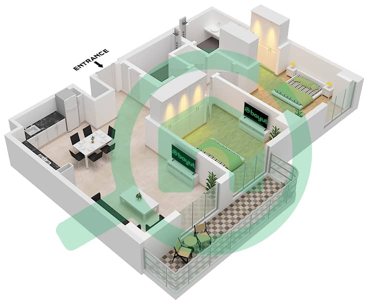 海湾公寓 - 2 卧室公寓类型／单位E-MIRRORED / UNIT 20戶型图 Type E-Mirrored
Unit 20 Floor 2-6 interactive3D