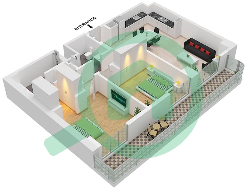 Bayline - 2 Bedroom Apartment Type/unit G / UNIT 2 GROUND FLOOR Floor plan Type G Unit 2 Ground Floor interactive3D
