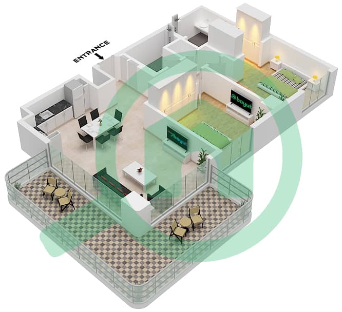 المخططات الطابقية لتصميم النموذج / الوحدة J / UNIT 4 FLOOR 1 شقة 2 غرفة نوم - باي لاين Type J
Unit 4 Floor 1 interactive3D