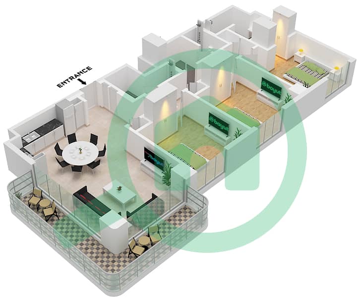 Bayline - 3 Bedroom Apartment Type/unit B / UNIT 17 FLOOR 2-6 Floor plan Type B
Unit 17 Floor 2-6 interactive3D