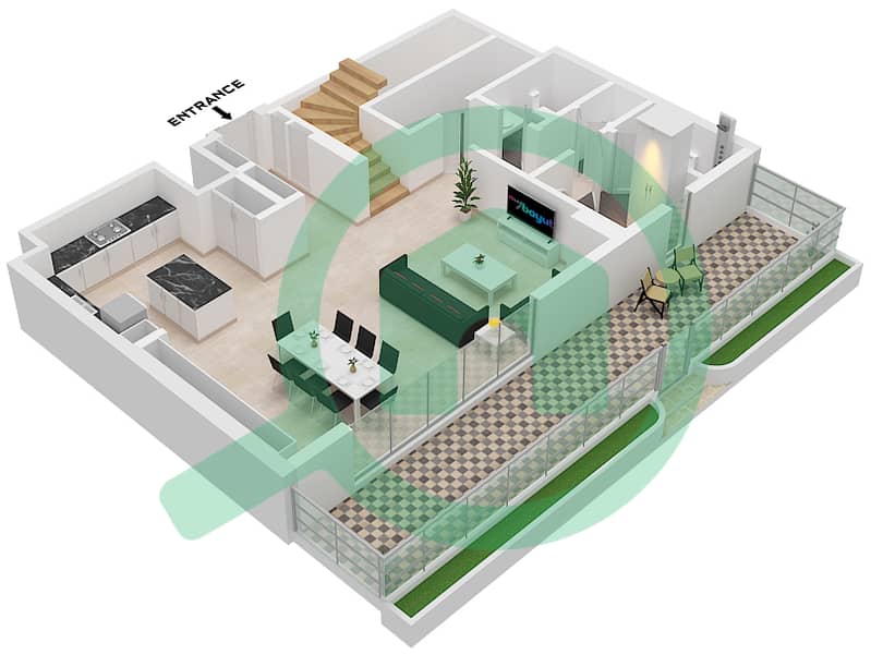 Bayline - 3 Bedroom Apartment Type/unit 2 / UNIT D2-D6 Floor plan Type 2
Unit D2-D6 Ground Floor interactive3D