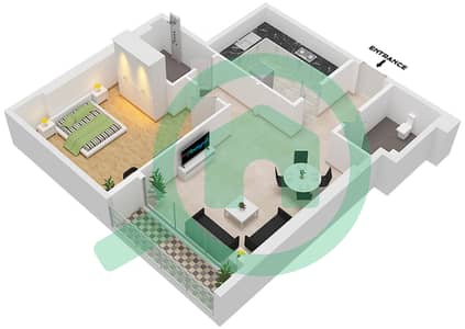 المخططات الطابقية لتصميم النموذج 2 شقة 1 غرفة نوم - برج آرت