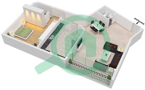 المخططات الطابقية لتصميم النموذج 4 شقة 1 غرفة نوم - برج آرت