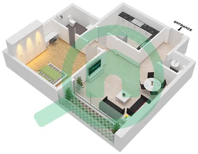 المخططات الطابقية لتصميم النموذج 7 شقة 1 غرفة نوم - برج آرت