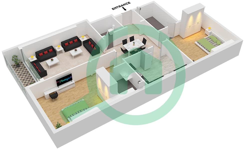 Art Tower - 2 Bedroom Apartment Type 1 Floor plan Type 1 interactive3D