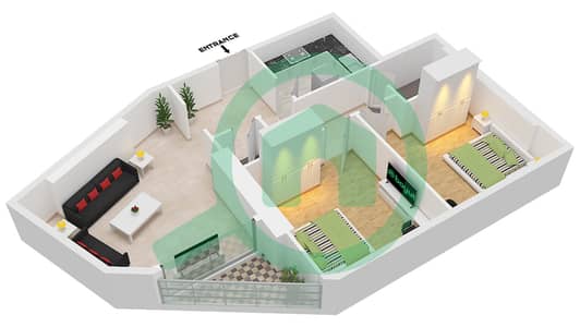 المخططات الطابقية لتصميم النموذج 3 شقة 2 غرفة نوم - برج آرت