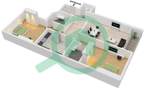 المخططات الطابقية لتصميم النموذج 5 شقة 2 غرفة نوم - برج آرت