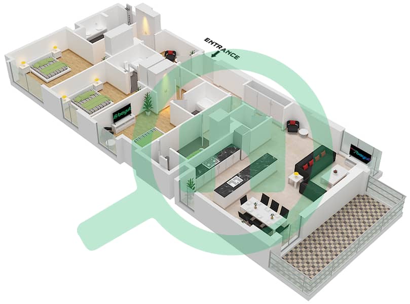卡里亚特-希德 - 3 卧室公寓类型A戶型图 Type A interactive3D
