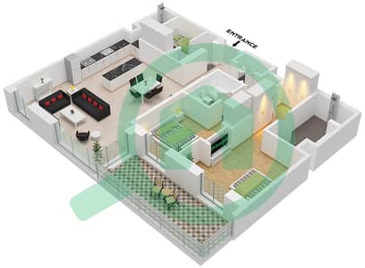 المخططات الطابقية لتصميم النموذج B شقة 2 غرفة نوم - قرية الحد