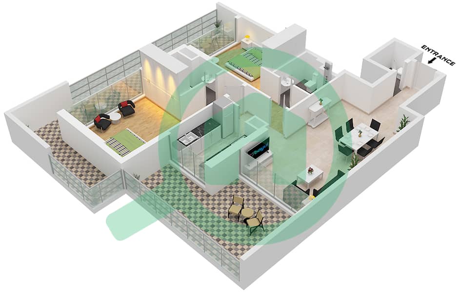Confident Lancaster - 2 Bedroom Apartment Type 01 Floor plan interactive3D