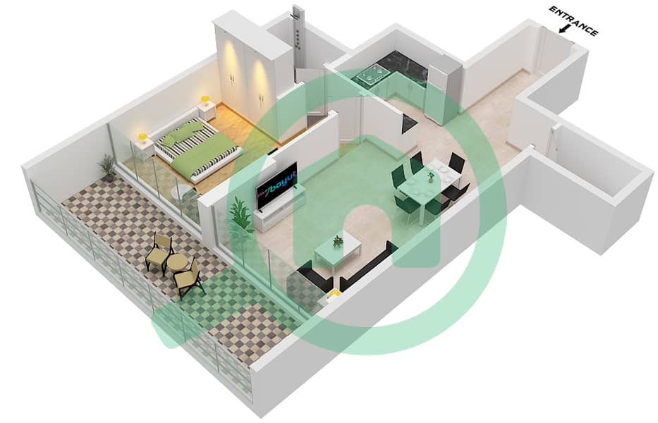 Confident Lancaster - 1 Bedroom Apartment Type 02 Floor plan interactive3D