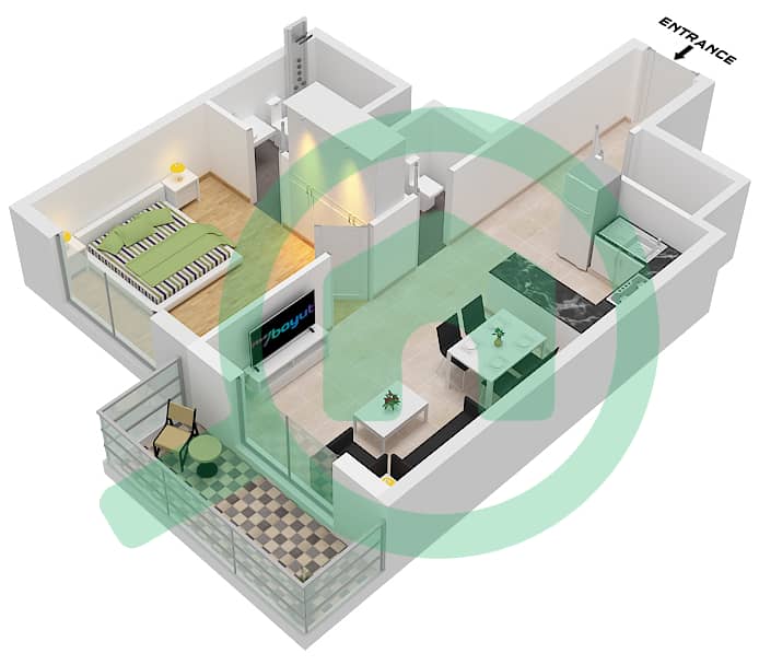 ORO24阿尔贝罗公寓 - 1 卧室公寓类型1戶型图 Type 1 interactive3D