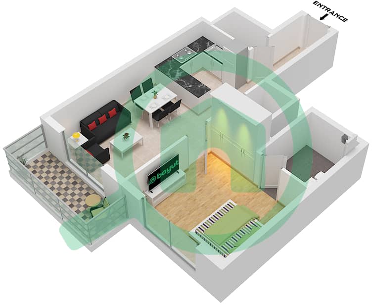 ORO24阿尔贝罗公寓 - 1 卧室公寓类型2戶型图 Type 2 interactive3D