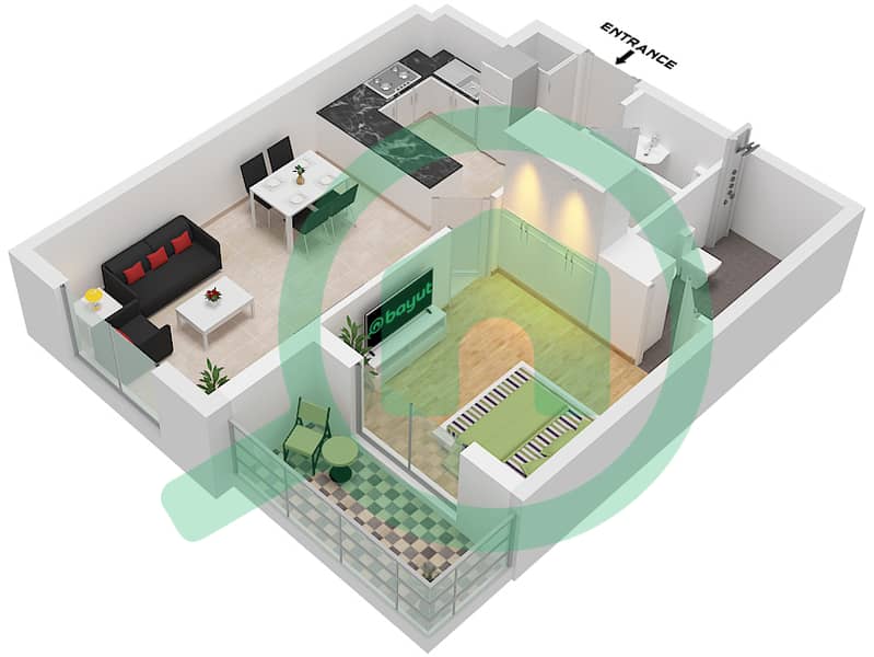 المخططات الطابقية لتصميم النموذج 4 شقة 1 غرفة نوم - البيرو من أورو 24 Tpye 4 interactive3D