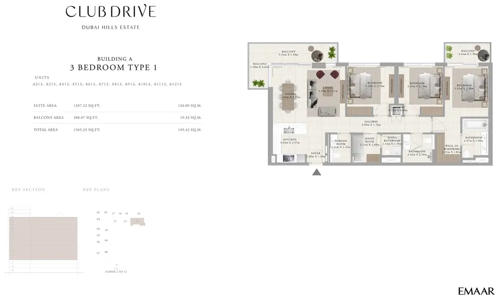 3 BR floor plan