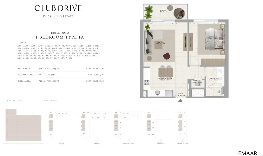 1 BR floor plan
