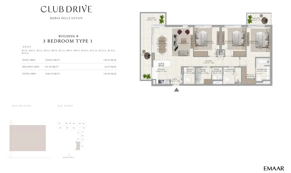 3 BR floor plan