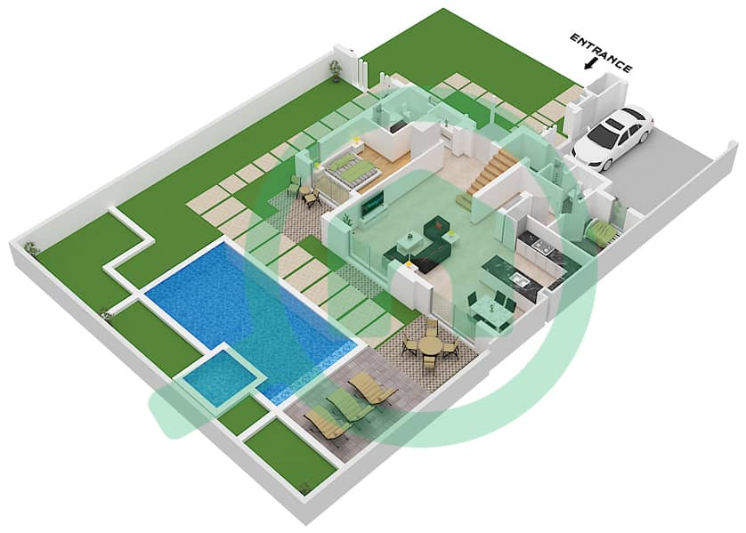 巴迪雅 - 3 卧室别墅类型2戶型图 Type 2 Ground Floor interactive3D