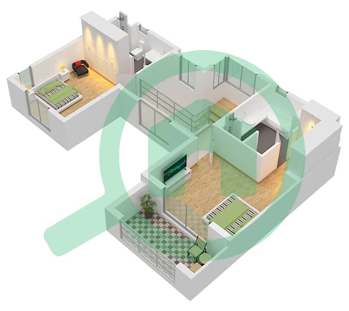 巴迪雅 - 3 卧室别墅类型2戶型图 Type 2 First Floor interactive3D