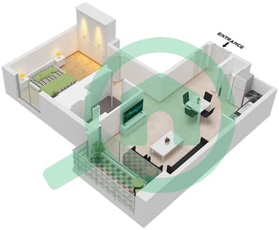 المخططات الطابقية لتصميم الوحدة 4 / FLOOR 1 شقة 1 غرفة نوم - كريك ايدج تاور 2