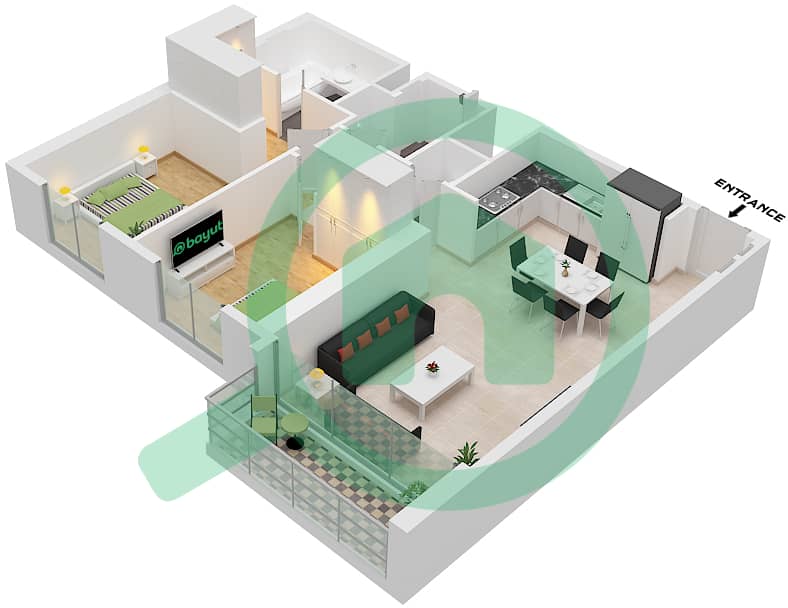 المخططات الطابقية لتصميم الوحدة 3 / FLOOR 1-20 شقة 2 غرفة نوم - كريك ايدج تاور 2 Unit 3 Floor 1-20 interactive3D