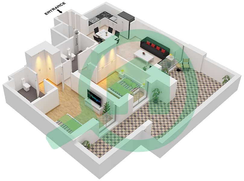 Creek Edge Tower 2 - 2 Bedroom Apartment Unit 5 / FLOOR 2 Floor plan Unit 5 Floor 2 interactive3D