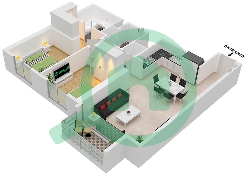المخططات الطابقية لتصميم الوحدة 7 / FLOOR 3-19 شقة 2 غرفة نوم - كريك ايدج تاور 2 Unit 7 Floor 3-19 interactive3D