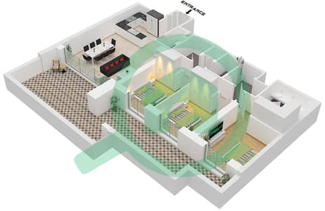 المخططات الطابقية لتصميم الوحدة 4 / FLOOR 2 شقة 3 غرف نوم - كريك ايدج تاور 2