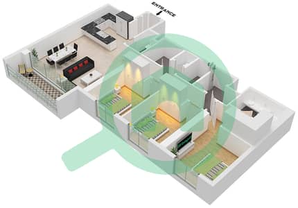 المخططات الطابقية لتصميم الوحدة 4 / FLOOR 3-19 شقة 3 غرف نوم - كريك ايدج تاور 2