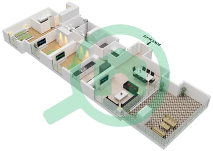 المخططات الطابقية لتصميم الوحدة 4 / FLOOR 20 شقة 3 غرف نوم - كريك ايدج تاور 2