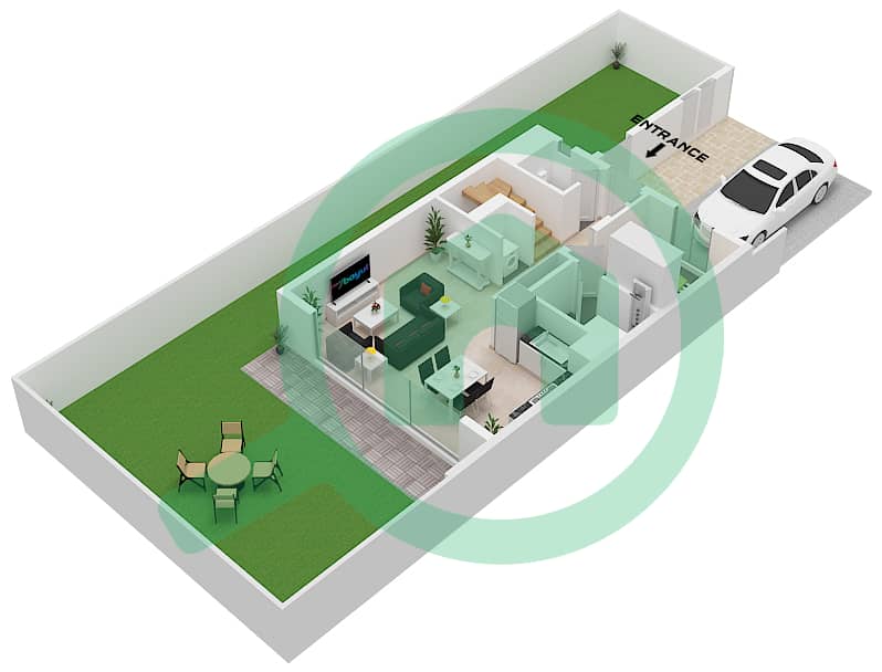 报告文学山庄 - 3 卧室联排别墅类型A1戶型图 Tyoe A1 Ground Floor interactive3D