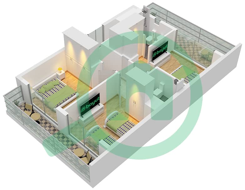 报告文学山庄 - 3 卧室联排别墅类型A1戶型图 Tyoe A1 First Floor interactive3D