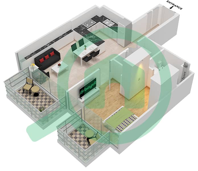 阿维林公寓 - 1 卧室公寓类型3 / FLOOR 2-10戶型图 Type 3 Floor 2-10 interactive3D